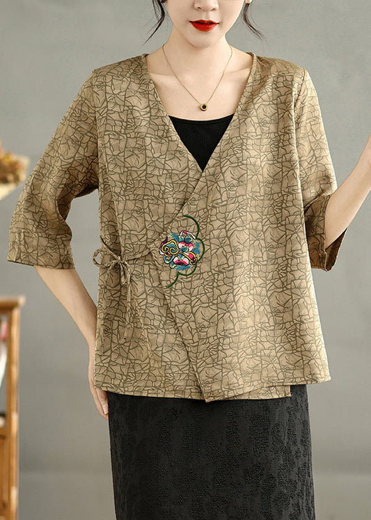 Silky Green Embroidered Waist Tie Top - EasyApparels