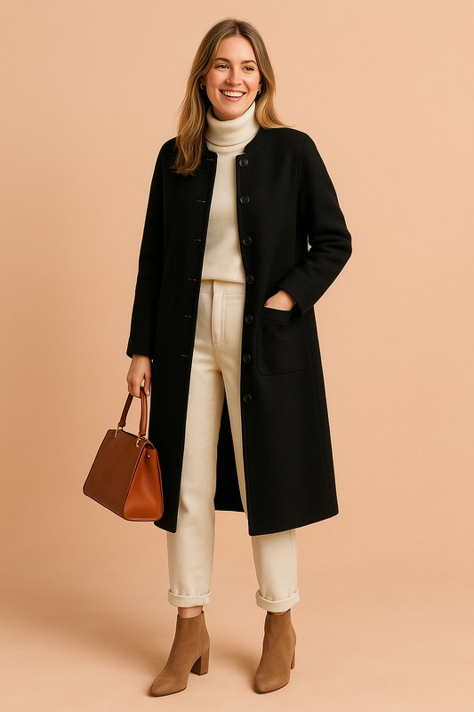 Classic Women's Overcoat with Big Buttons - Luxicro