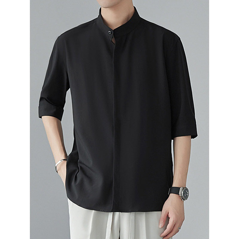 Casual Men's Cotton Shirt with Mandarin Collar