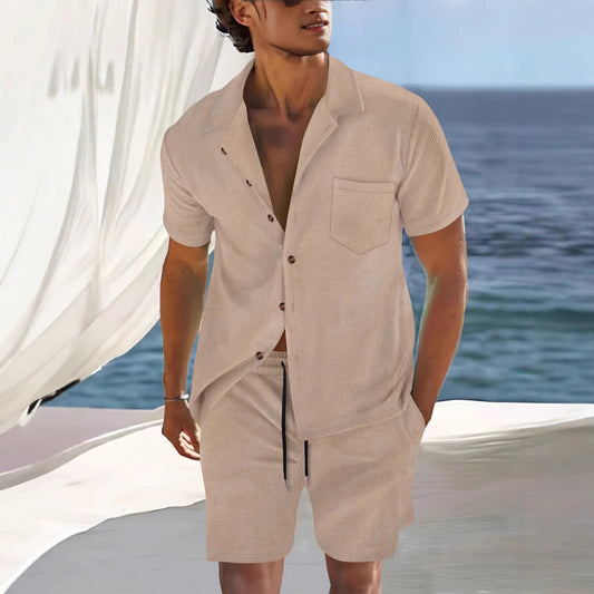 Casual Men's Shirt and Shorts Set Lightweight Cotton - EasyApparels