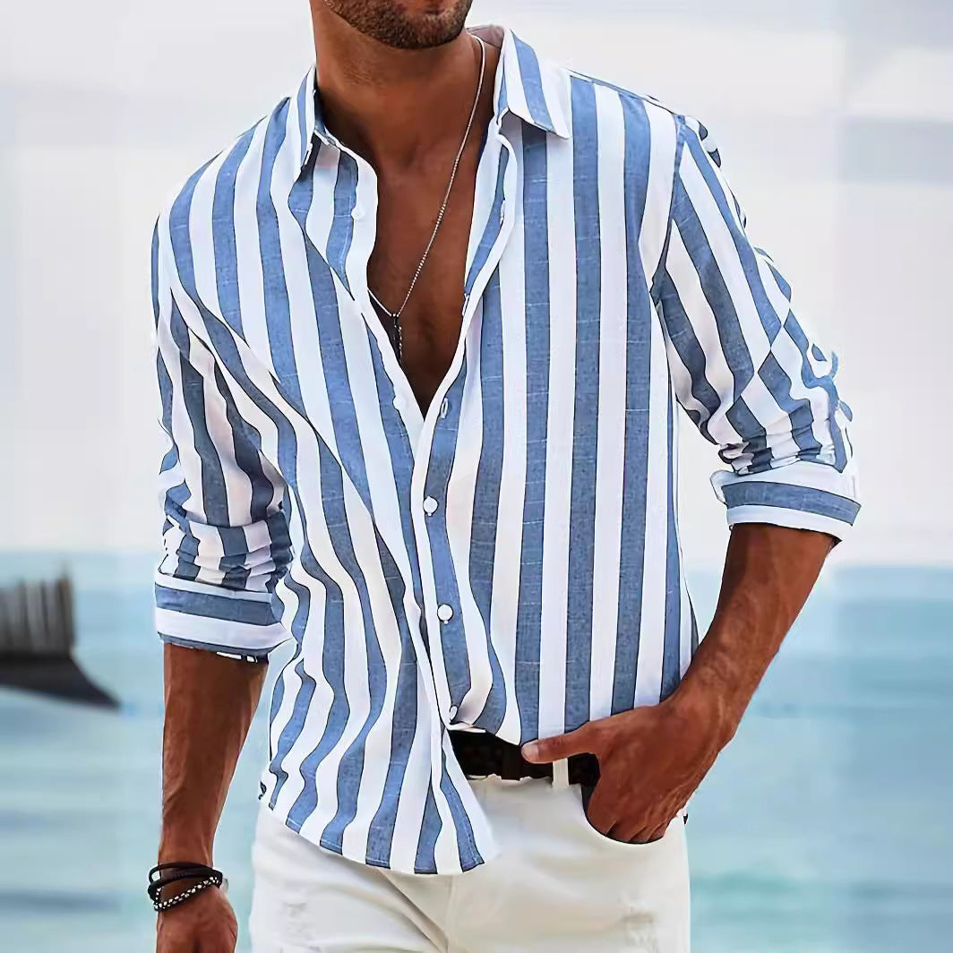 Casual Striped Men's Long Sleeve Shirt - EasyApparels