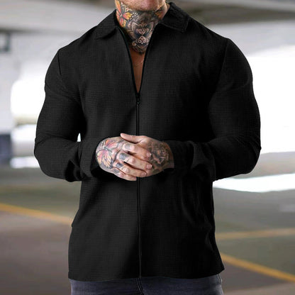 Casual Zip Up Long Sleeve Men's Shirt