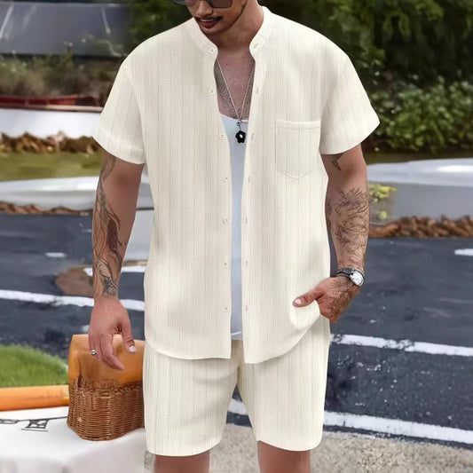 Casual Men's Henley Shirt and Shorts Set - EasyApparels