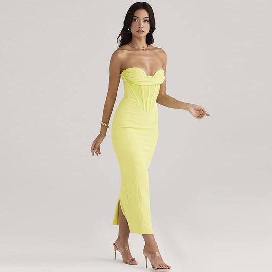 Sexy Women's Mid Length Bodycon Dress with Slit - EasyApparels