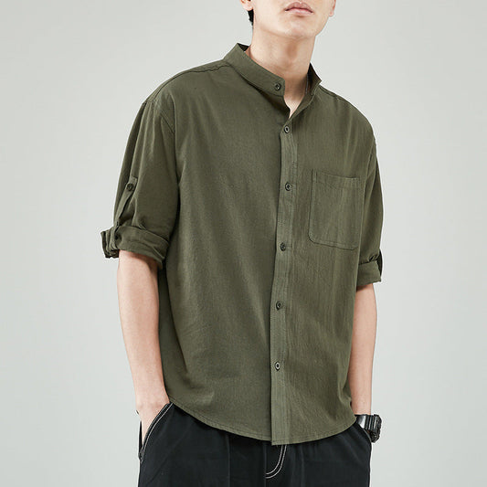 Casual Linen Men's Shirt with Mandarin Collar - EasyApparels