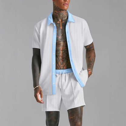 Casual Men's Cotton Shirt and Shorts Set