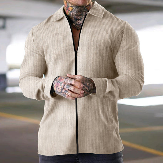Casual Zip Up Long Sleeve Men's Shirt - EasyApparels