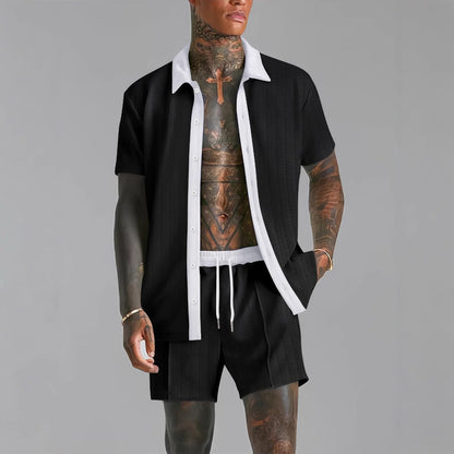 Casual Men's Cotton Shirt and Shorts Set