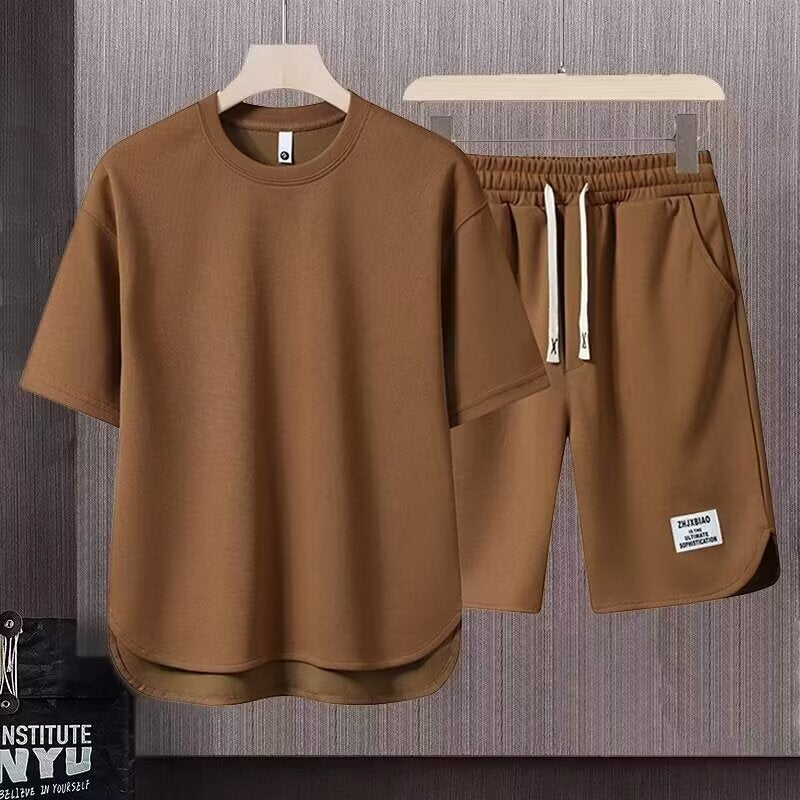 Casual Men's Cotton Short Sleeve Top and Shorts Set