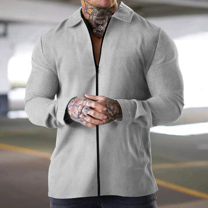 Casual Zip Up Long Sleeve Men's Shirt