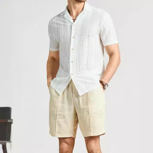 Casual Short Sleeve Men's Shirt with Lace Detail - EasyApparels