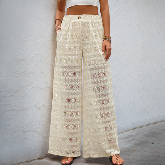 Women's Wide Leg Pants with Lace Detail Comfort Fit - EasyApparels