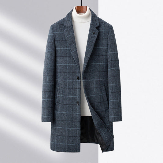 Classic Checked Wool Men's Coat - EasyApparels