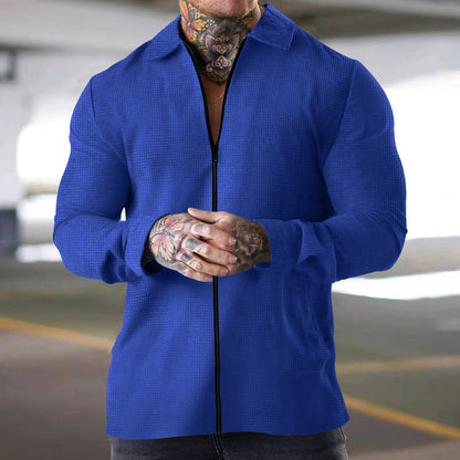 Casual Zip Up Long Sleeve Men's Shirt