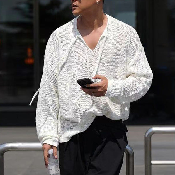 Casual Men's V-Neck Sweater with Lace Up Detail - EasyApparels