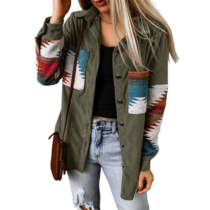Casual Corduroy Women's Aztec Button Jacket