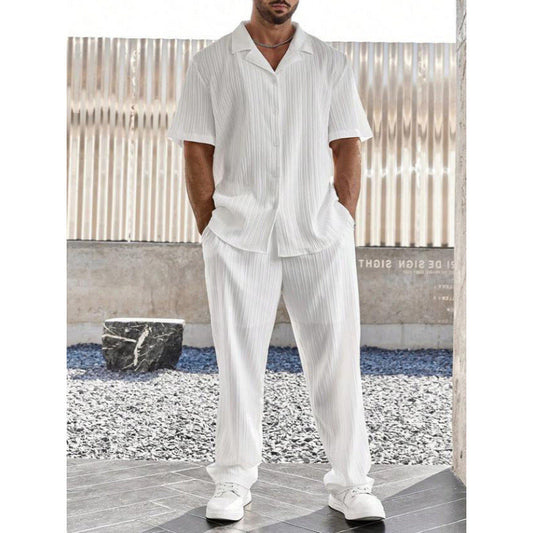 Casual Fit Men's Short Sleeve Shirt and Straight Pants Set - EasyApparels