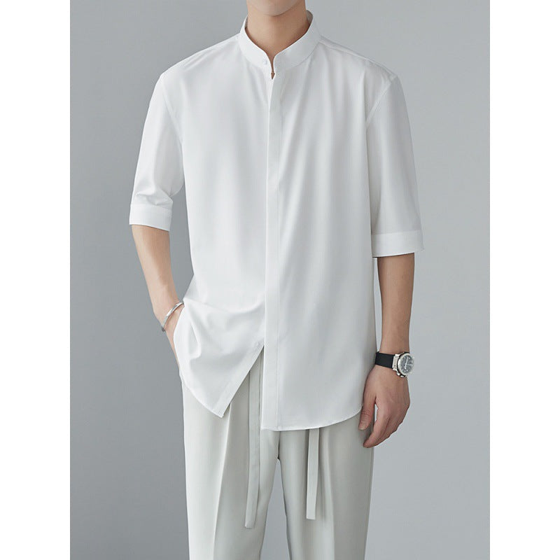 Casual Men's Cotton Shirt with Mandarin Collar - EasyApparels