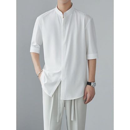 Casual Men's Cotton Shirt with Mandarin Collar - EasyApparels