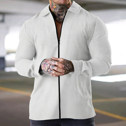 Casual Zip Up Long Sleeve Men's Shirt