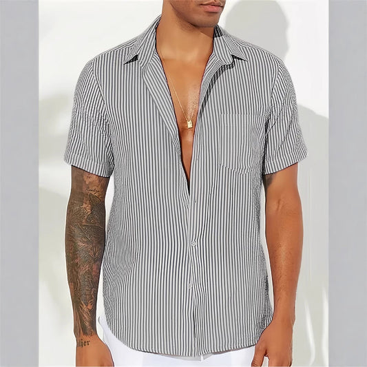 Casual Men's Short Sleeve Striped Shirt - EasyApparels