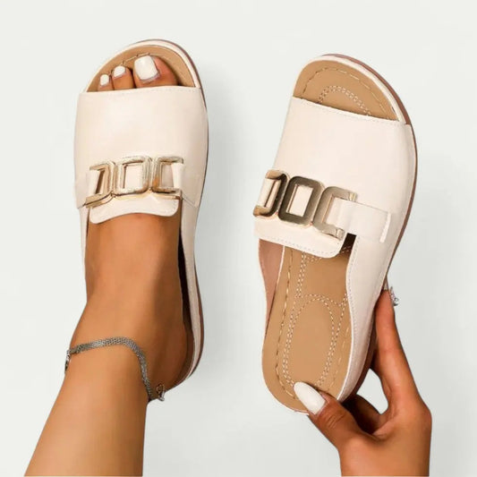 Stylish Womens Slip On Sandals with Metal Buckle - EasyApparels