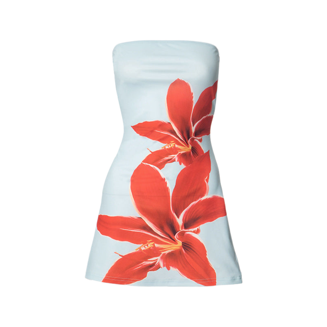 Sexy Strapless Bodycon Mini Dress Floral Party Style