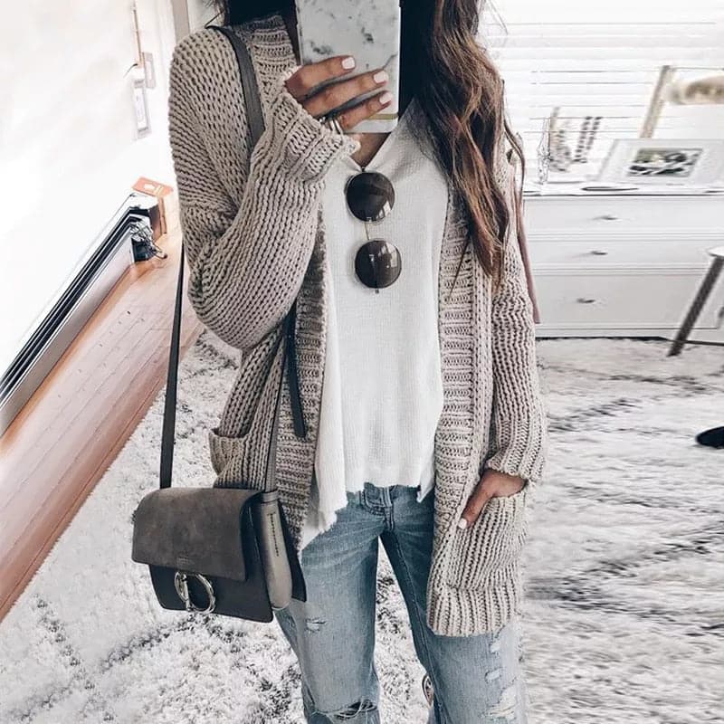 Cozy Open Front Women's Cardigan Sweater with Pockets