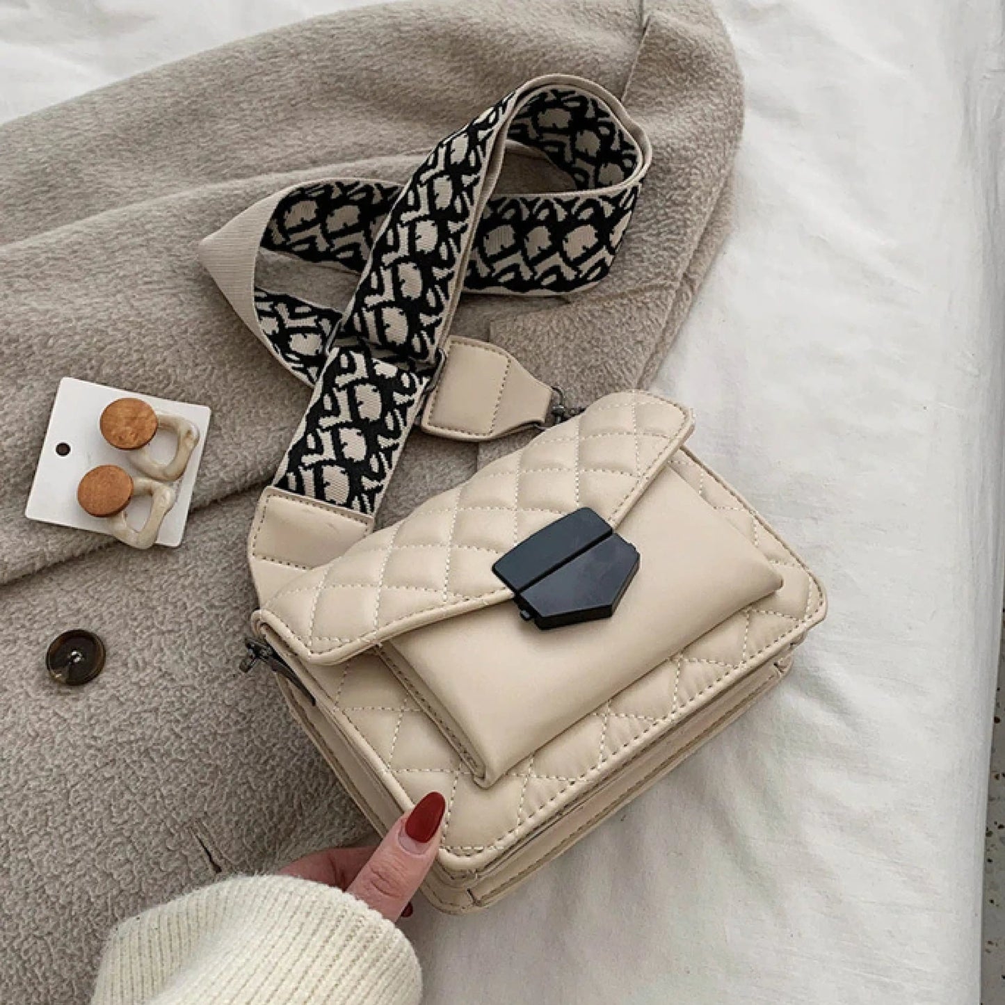 Stylish Faux Leather Quilted Cross Body Handbag