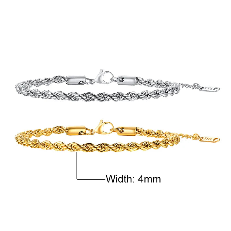 Silver Tone Twisted Cable Chain Bracelet Mens