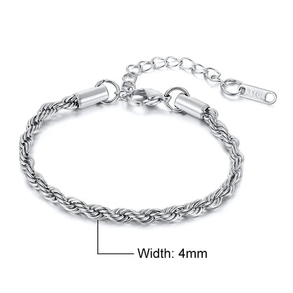 Silver Tone Twisted Cable Chain Bracelet Mens