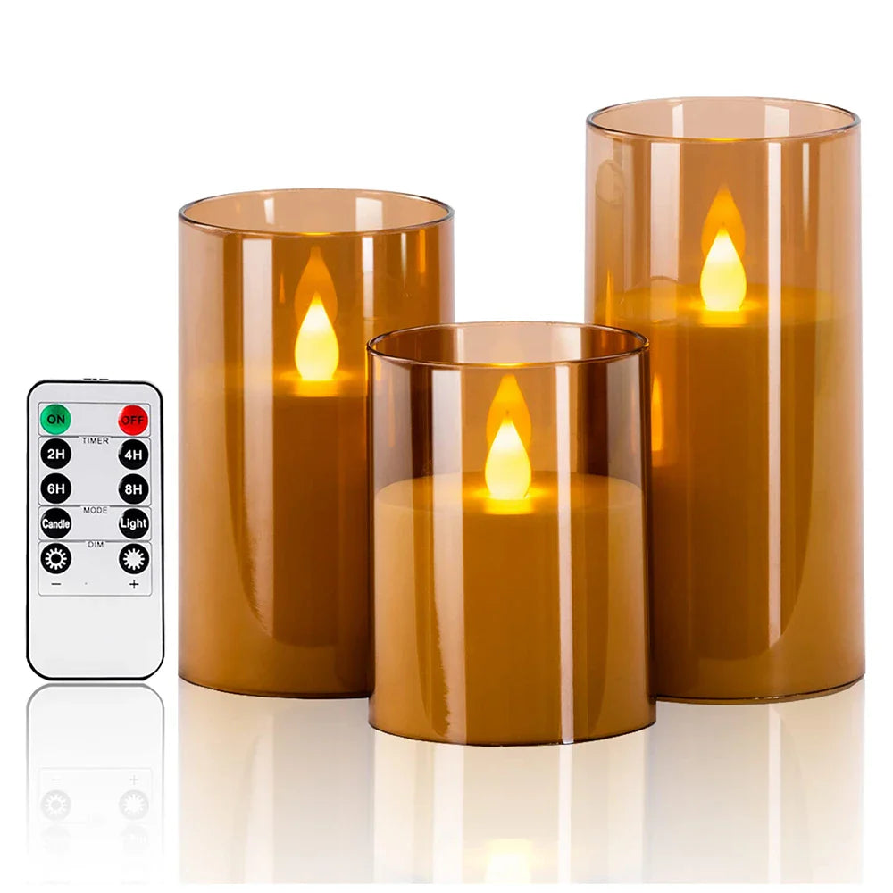 3Pcs Set Battery Operated Flicker Candles with Timer Remote