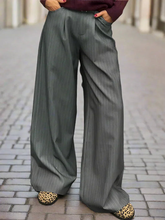 Women's Wide Leg Pants - Classic Striped Comfortable Style - EasyApparels