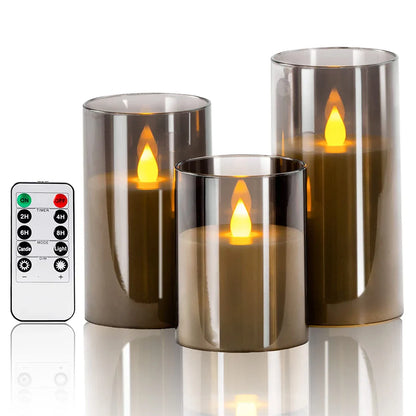 3Pcs Set Battery Operated Flicker Candles with Timer Remote