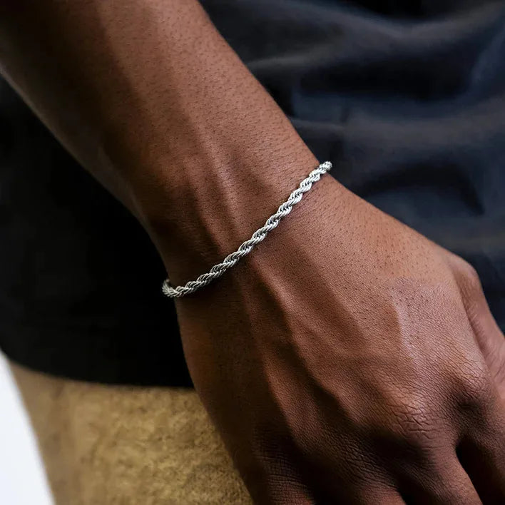 Silver Tone Twisted Cable Chain Bracelet Mens - Luxicro