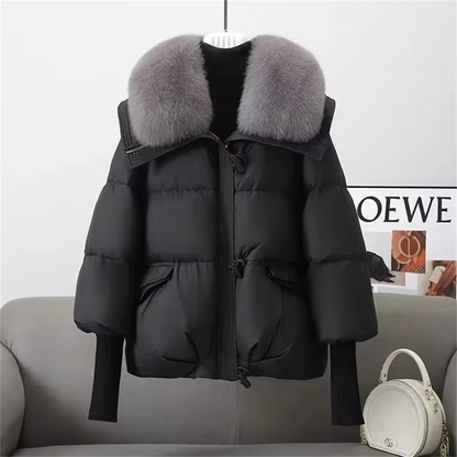 Women's Warm Down Filled Parka Coat with Faux Fur Hood - EasyApparels