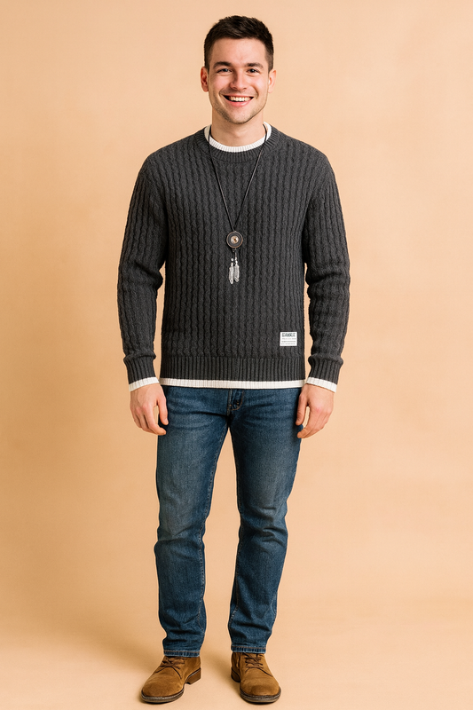 Timeless Mens Crew Neck Pullover Sweater - Luxicro
