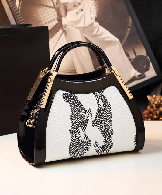 Unique White Leather Tote Bag with Zircon Detail - EasyApparels