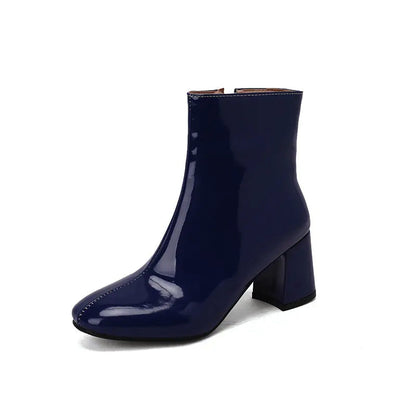 Shiny Leather Low Heel Ankle Boots for Women