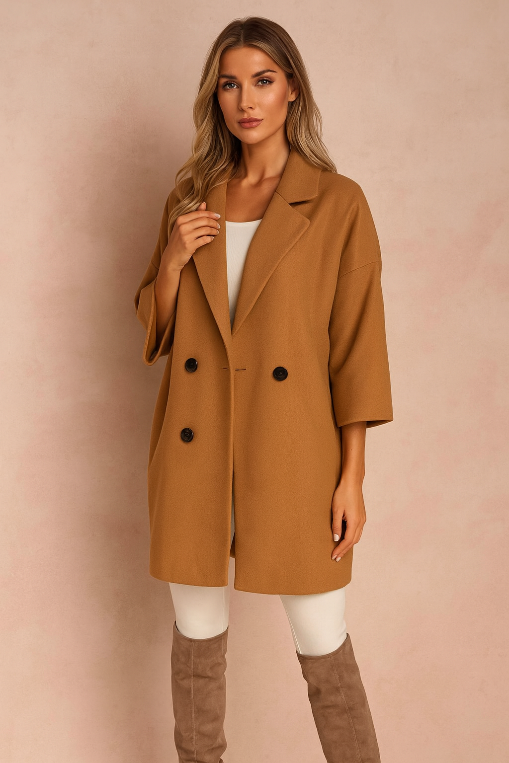 Ladies Classic Button Coat with Faux Fur Collar