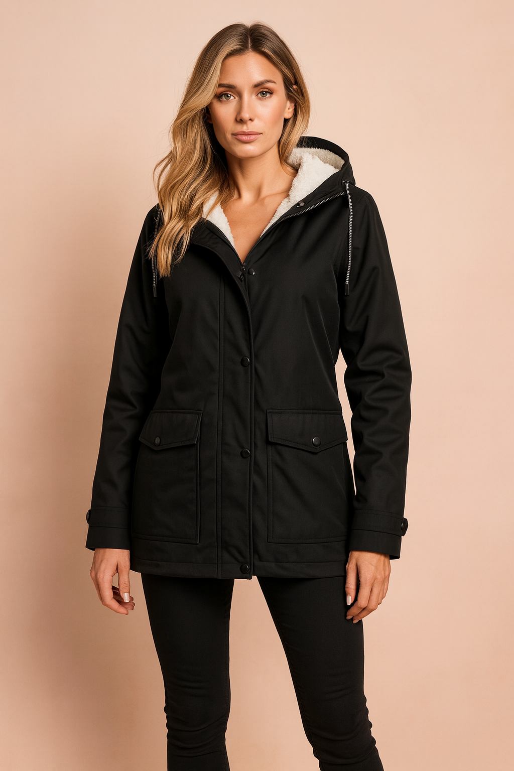Warm Coat with Fleece Lined Hood for Women