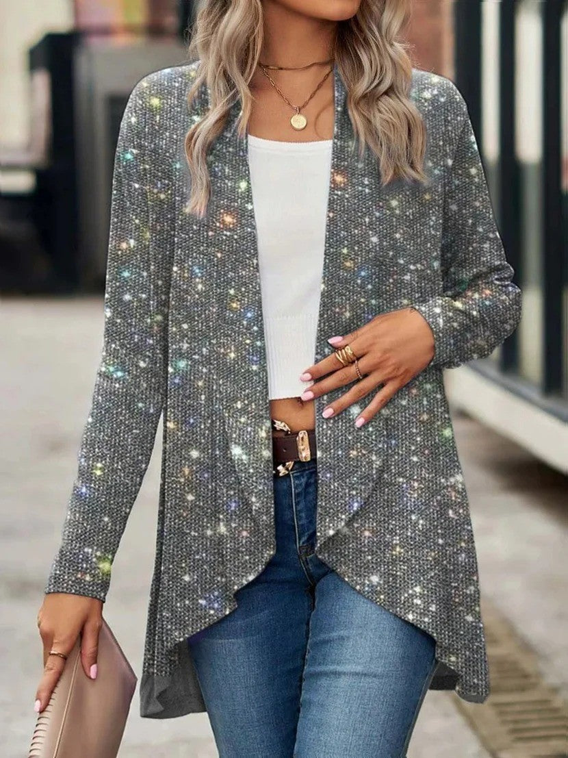 Cozy Open Front Women's Cardigan with Sequins - EasyApparels