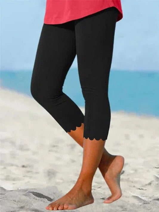 Short Stretchy Women's Leggings with Scallop Hem - EasyApparels