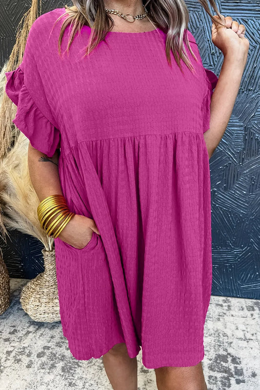 Short Ruffle Neckline Mini Party Dress - EasyApparels