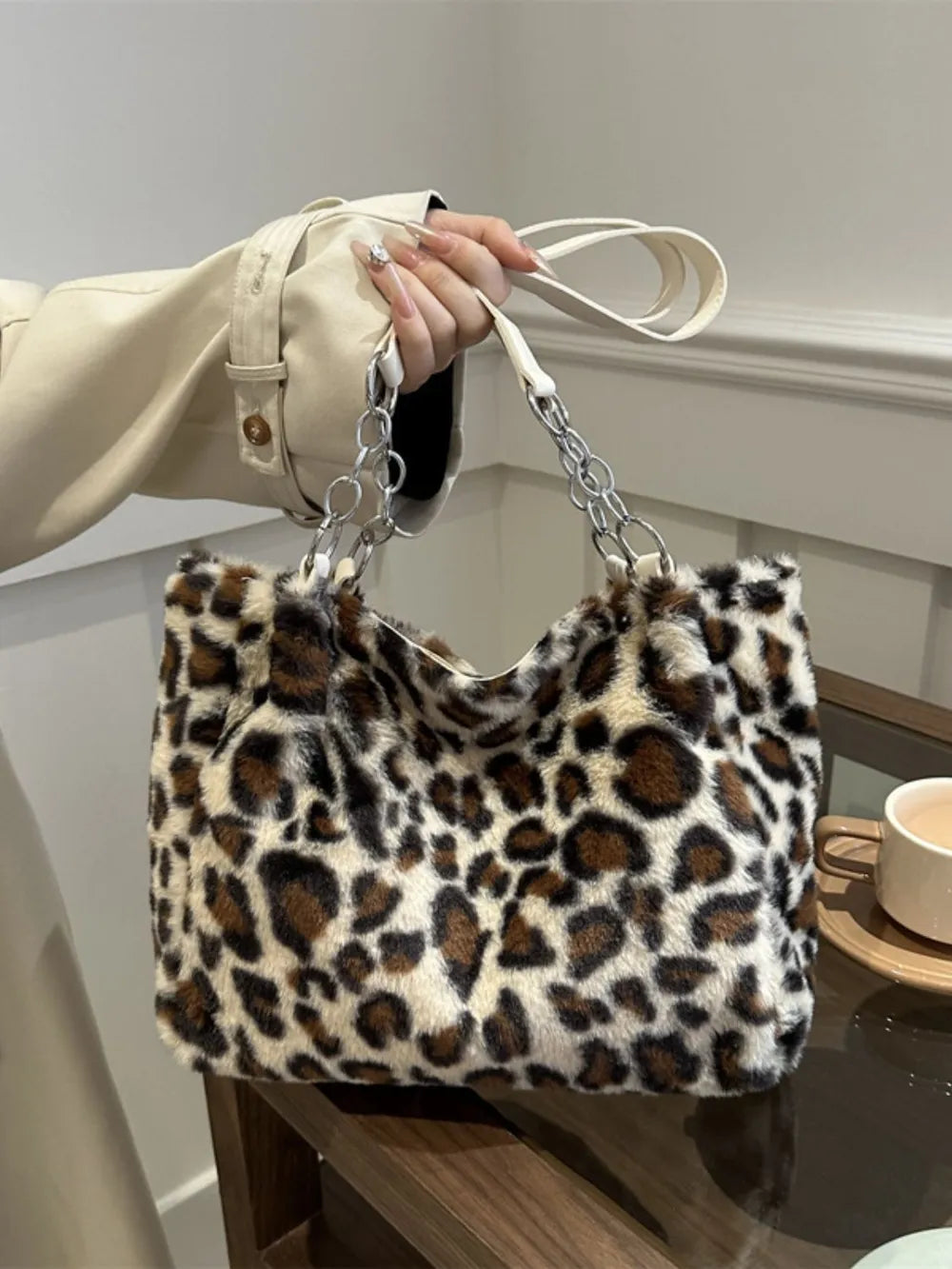 Luxury Faux Fur Animal Print Handbag