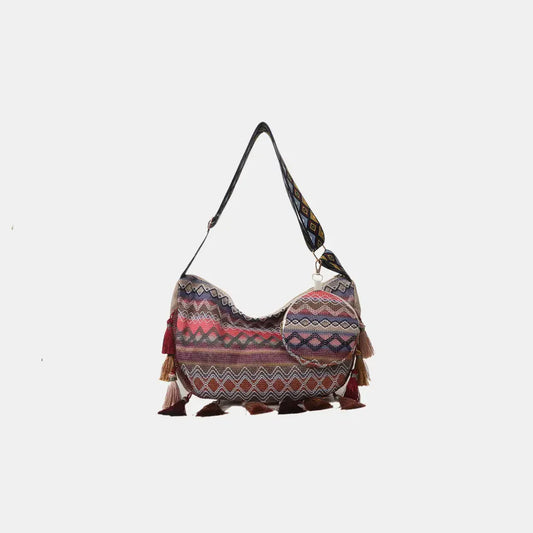 Colorful Tassel Cross Body Bag with Mini Pouch - EasyApparels