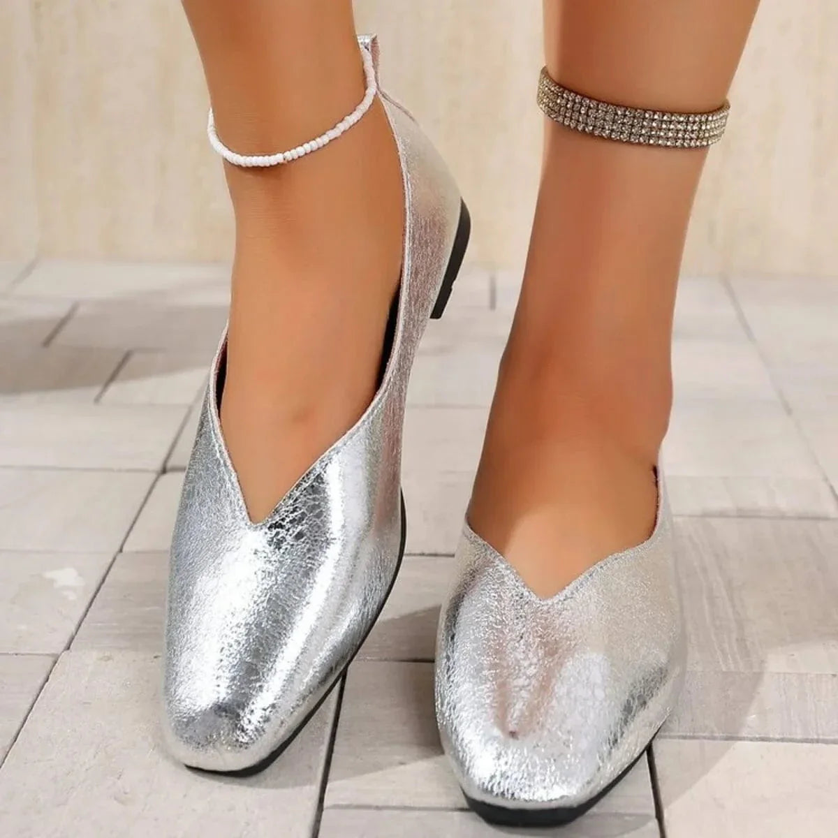 Shiny Silver Comfort Ballet Shoes
