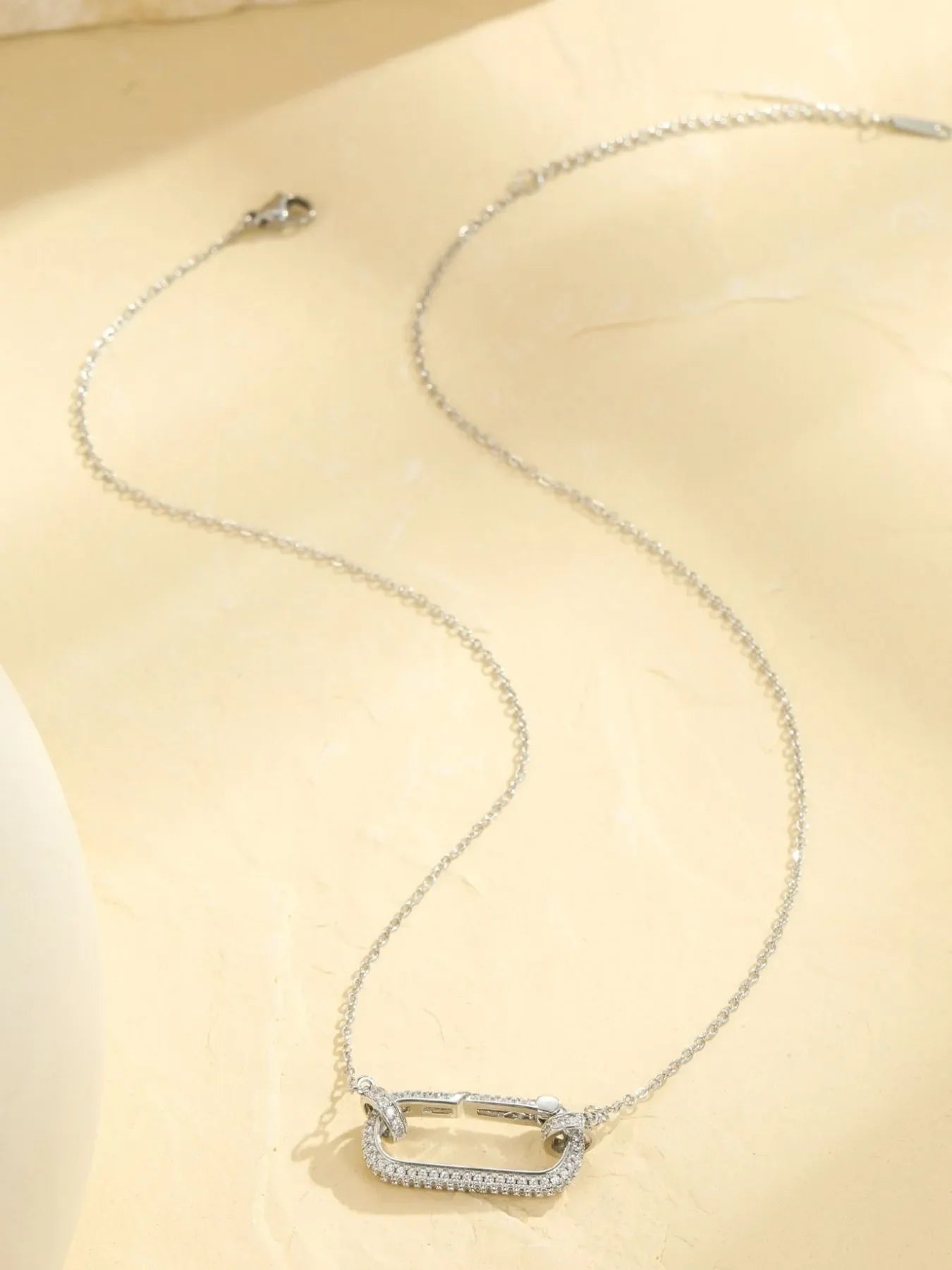 Silver Tone Zirconia Bar Pendant Necklace