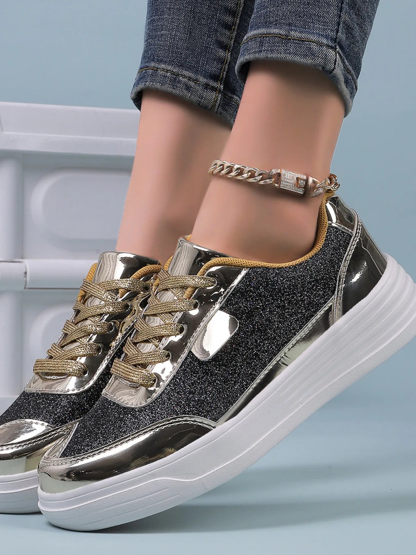 Shiny Silver High Top Sneakers