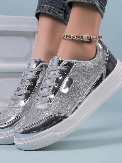 Shiny Silver High Top Sneakers